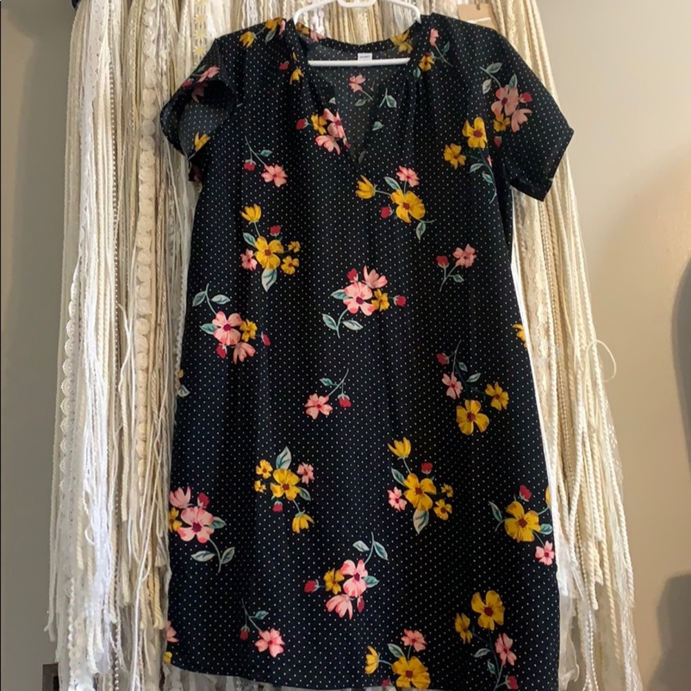 Black floral dress.